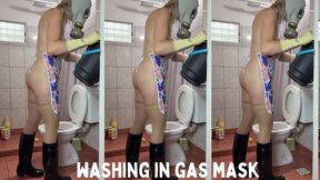 in gas mask gp5 washing bathroom
