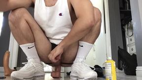 Hairy Muscle Jock Otter Fucks Hole with Two Dildos