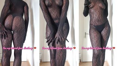 Ebony milf dances in fishnet bodysuit with big tits flopping