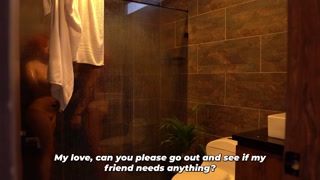 Fucking my friend's cheeky wife in the bathroom in secret while he showers