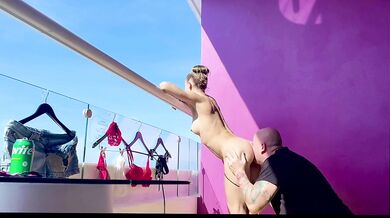 Ukrainian woman caught in public at a Caribbean resort and room service arrives too.