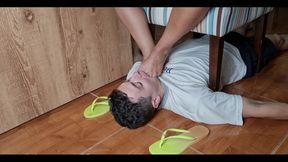 Mistress Kiffa - Face Footstool Slave Cleans Dirty Flip Flops and Cums on Flip Flops and Has to Lick It