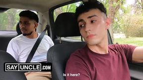 Car Ride Ends With His Mouth Choked By Big Dick