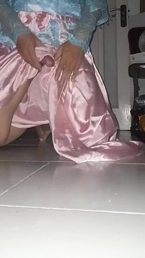 Asian Crossdresser Satin National Gown Cum Pleasure