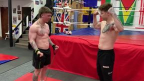 Two straight studs wrestle till cumshot drenches them both