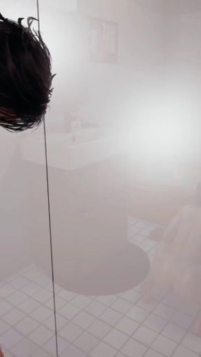 Stepson Jerking Cock While Watching Japanese Stepmom Masturbating Pussy In Bathroom   Clip 1