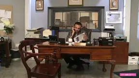 Big-titted office slut gets fucked hard and creampied