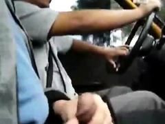Wank in the Taxi Driver's Side -