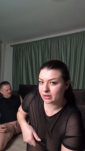 JOI in Romanian in Pantyhose with Slave, Ass Worship, Dirty Talk, Cuckold Talk   Clip 1