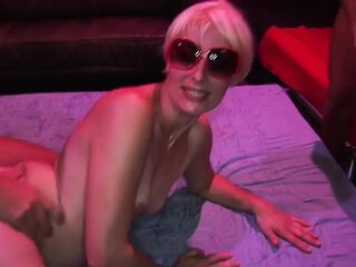 Blond Chick Stretched Wide in Wild Group Fingering Frenzy