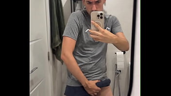 bisex fella showing off big cock and busting a huge load