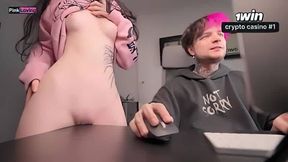 Stepbro fondles table, I jizz on it while stepsister plays on the computer. Masturbating, stellar hardcore porn!