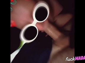 Cuck's Girl Gags on Tow Truck Driver's Cock