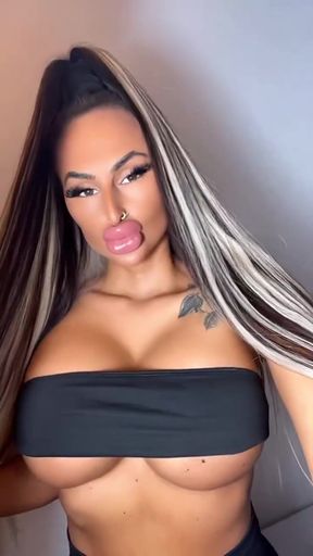 Blonde bimbos with big tits and fake lips enjoy a professional solo