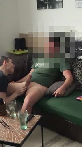 Straight Curious Handyman Seduced by Gay and Gets Sucked on the Couch While Gaming