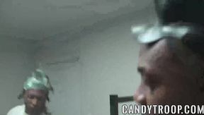 Soldiers get naughty in the shower and start barebacking