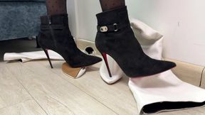 Wrecked boots, over the knee boots destruction, ripping boots, Louboutins crush, high heels broken, high heels bending, high heels boots stomping