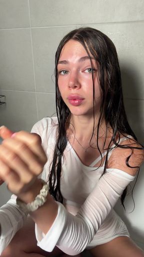 POV view of me in the bathtub giving a soapy, wet handjob