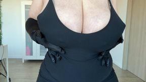 Black dress tease, ass clap and pussy play