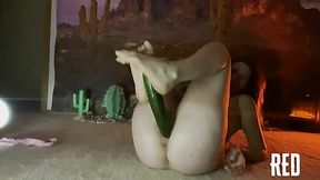 Redhead Cowgirl Rides a Huge Cucumber with a Juicy Big Ass!