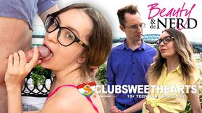 Nerdy girl with glasses gets fucked and sucks cock on first date