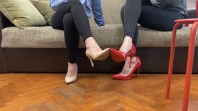 LEGS CROSSED SHOEPLAY AND FOOTSIE ON A COFFEE BREAK - MOV HD