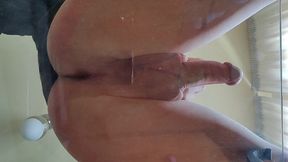 femboy cumshot on the glass anal masturbation