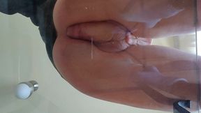 femboy cumshot on the glass anal masturbation