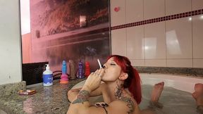 smoking and fucking my asshole in the bathtub