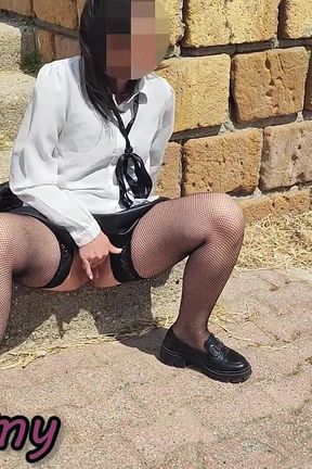 Stepsister Caught! Masturbating on Public Seaside Promenade - Strangers Watching!