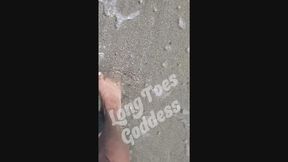 Barefoot Long Toes Walking Through Sand With Waves Washing Over Feet Natural Outdoor Motion