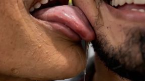 Beautiful AI girlfriend face licking and dripping saliva POV