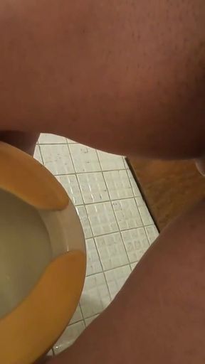 She is pissing standing to the toilet