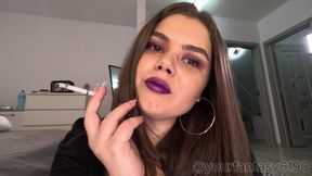 Sexy Smoking and Vaping Close-up with Glittery Purple Lipstick