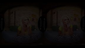 Solo blonde, Izzy Delphine is using a sex toy, in VR