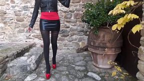 Preview - Milf walks in pantyhose and high heels