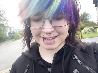 Goth Tboy Uses Remote Control Sex tool in Public