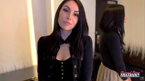 Skinny Inked Brunette Ashley Wolf Rubs Her Pussy And Tits With A Big Dildo!