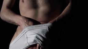 ”Erotic body movement wearing a white brief by Blonde twink JackÂ ”