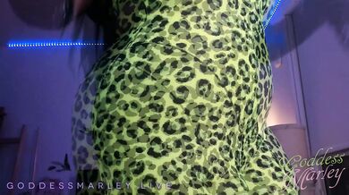 Leopard Spandex Big Ass Ebony Goddess Teases Cock With PVC Gloves