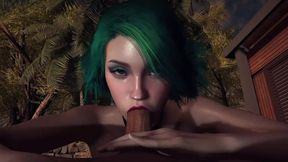 Smoking Hot Girl With Green Hair Gives a Sloppy Blowjob in POV - 3D Porn Short Clip