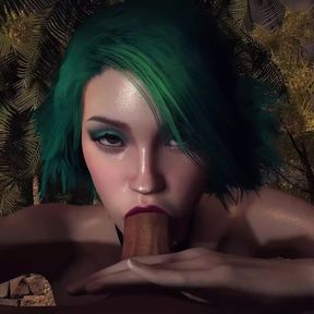 Smoking Hot Girl With Green Hair Gives a Sloppy Blowjob in POV - 3D Porn Short Clip