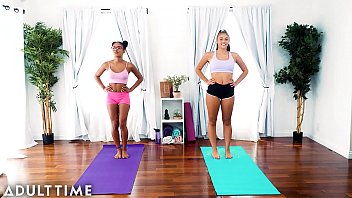 Sultry lesbo yoga babes lick each other's pussy