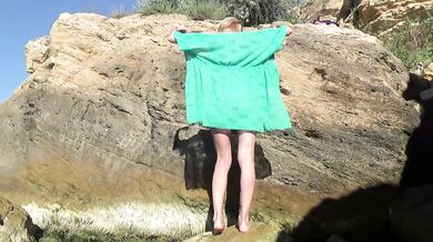 MILF Squirts Real Shaking Orgasm On Beach Using Toys