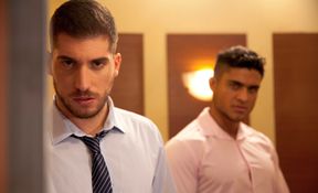 Handsome businessman takes off his uniform for sex