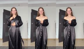 She slips robe open to reveal bare skin
