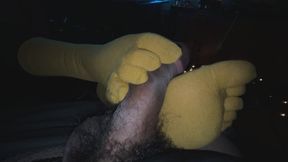 My Sister-in-law plays with my cock with her yellow toe-socks and fuzzy leopard print slippers Taboo