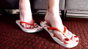 Red Toenails Flop Flops Mature Feet
