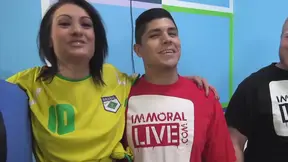 Horny girls sucking his cock professionally