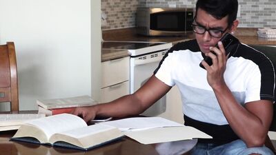 Nerdy twink is giving his perverted stepdad a juicy bj